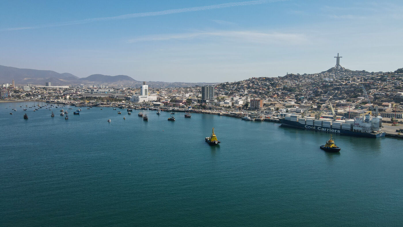 Vista aérea del puerto y la ciudad de Coquimbo